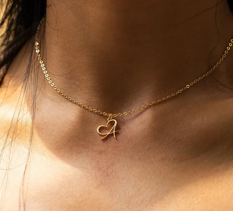 Couple Pendant Gold Plated Custom Letter Necklace with Heart | Initial  heart necklace, Initial necklace gold, Initial necklace